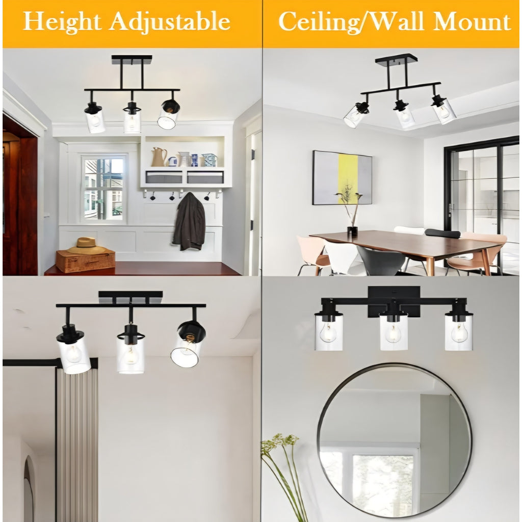 3-Light Kitchen Track Light Fixtures Ceiling Vanity Lights Black, Bathroom Track Lighting Kit
