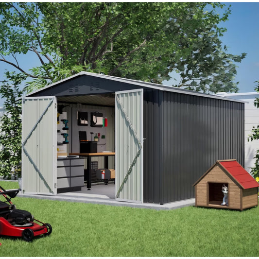 10 x 10 FT Outdoor Storage Shed,Heavy Duty Tool Sheds Metal Storage Garden Shed with Sloped Roof