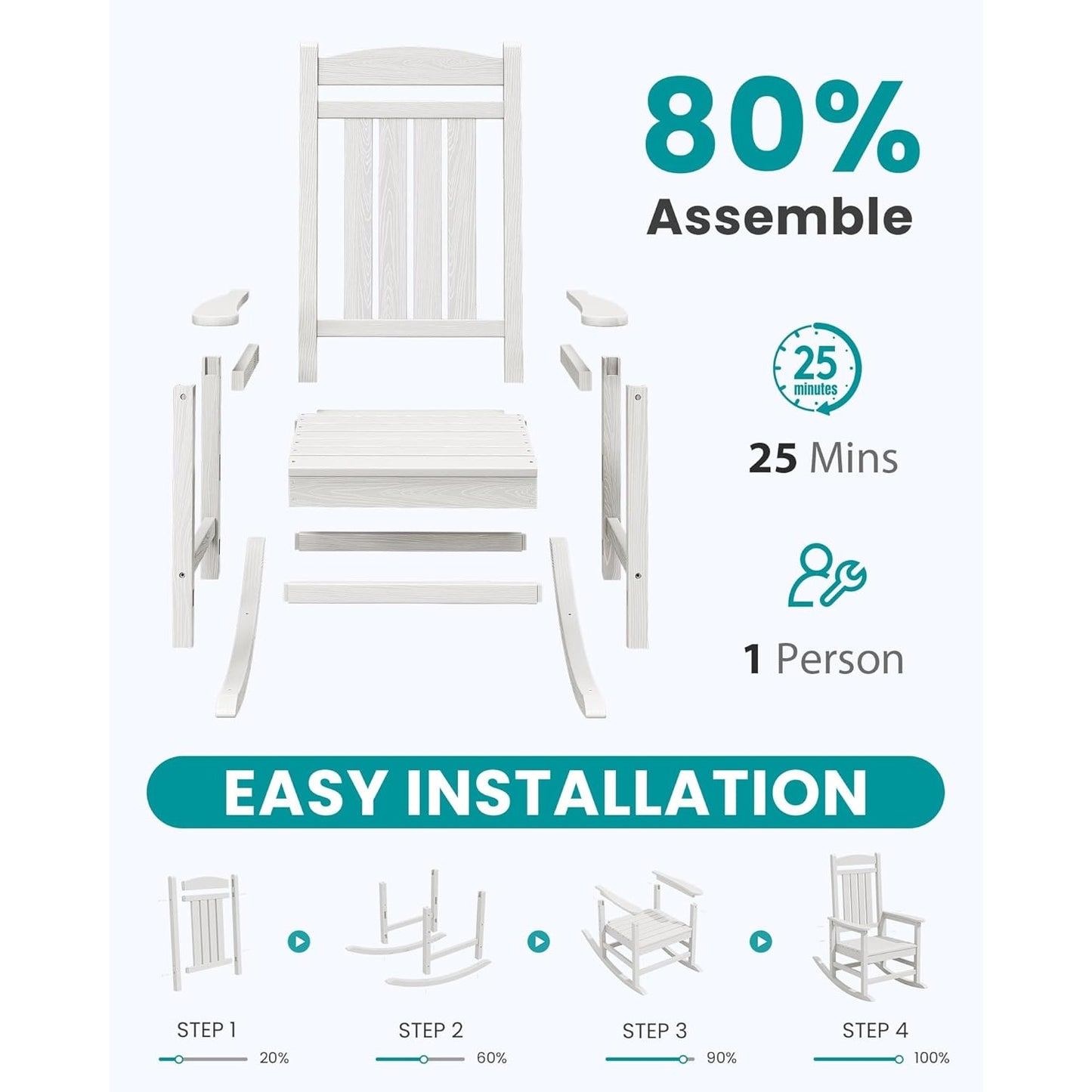 SERWALL Outdoor Rocking Chairs Set of 2, Oversized HDPE Porch Rockers for Adults