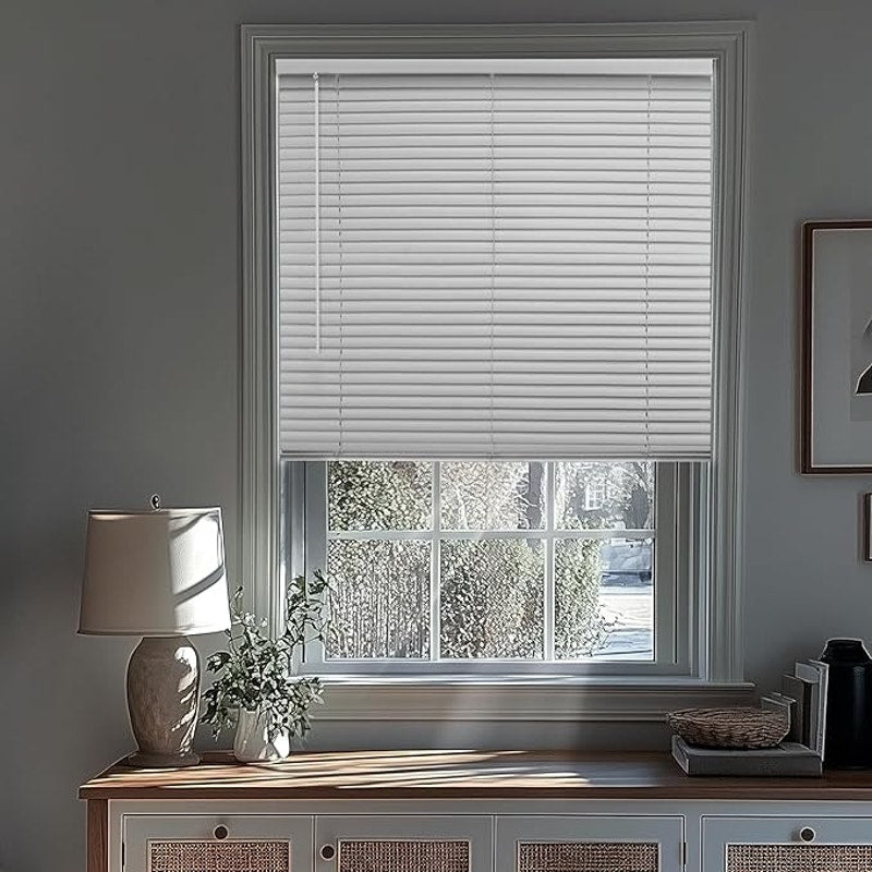 CHICOLOGY Cordless Mini Blinds, 1 Inch Vinyl Window Blinds, Child Safe, Midnight White,60" W x 48"H