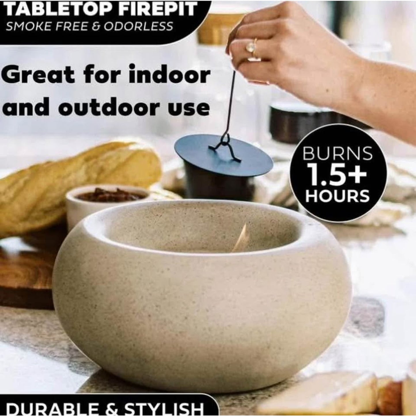 $40 obo XL Portable Table Top Fire Pit - Durable, Concrete Indoor Fire Pit Tabletop, Smokeless Mini