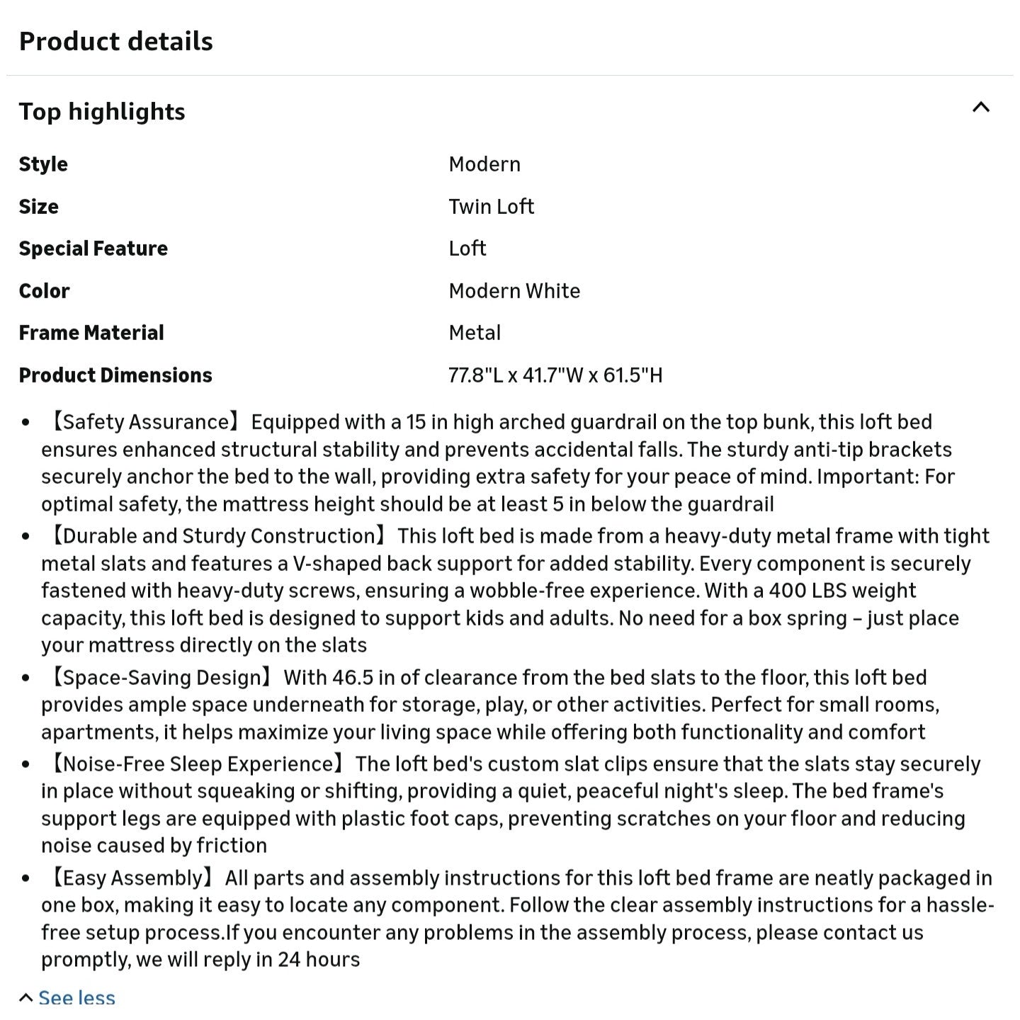 Loft Bed Twin Size, Heavy Duty Metal Loft Bed Frame with Arched Guardrail and Safety Ladder