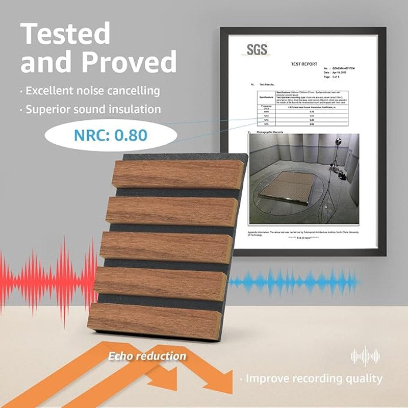 Art3d 4-Piece Wood Slat Acoustic Panels, Stylish Decor and Noise Reduction, Walnut, 94.5x7.9 In.