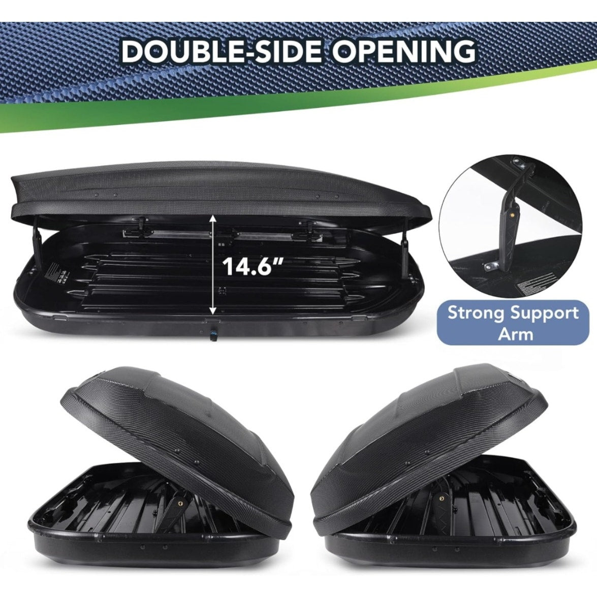 14 Cubic Feet Hard Shell Top Mount Carrier, Rooftop Cargo Box Carrier, Dual-Side Opening, Universal