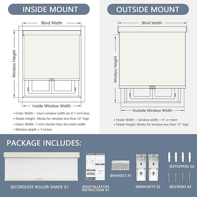 AOSKY Blackout Roller Shades Cordless Blinds for Windows, 71" W x 72" H, Linen Beige