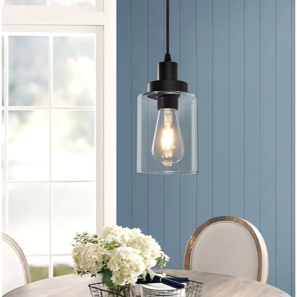 Pendant Lighting, Clear Glass Shade Farmhouse Adjustable Hanging Light Fixtures for Kitchen Island