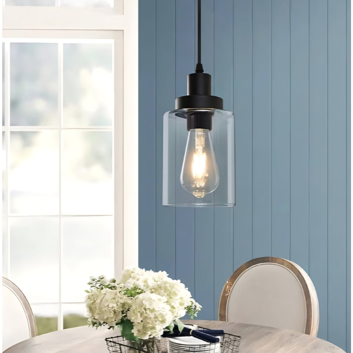 Pendant Lighting, Clear Glass Shade Farmhouse Adjustable Hanging Light Fixtures for Kitchen Island