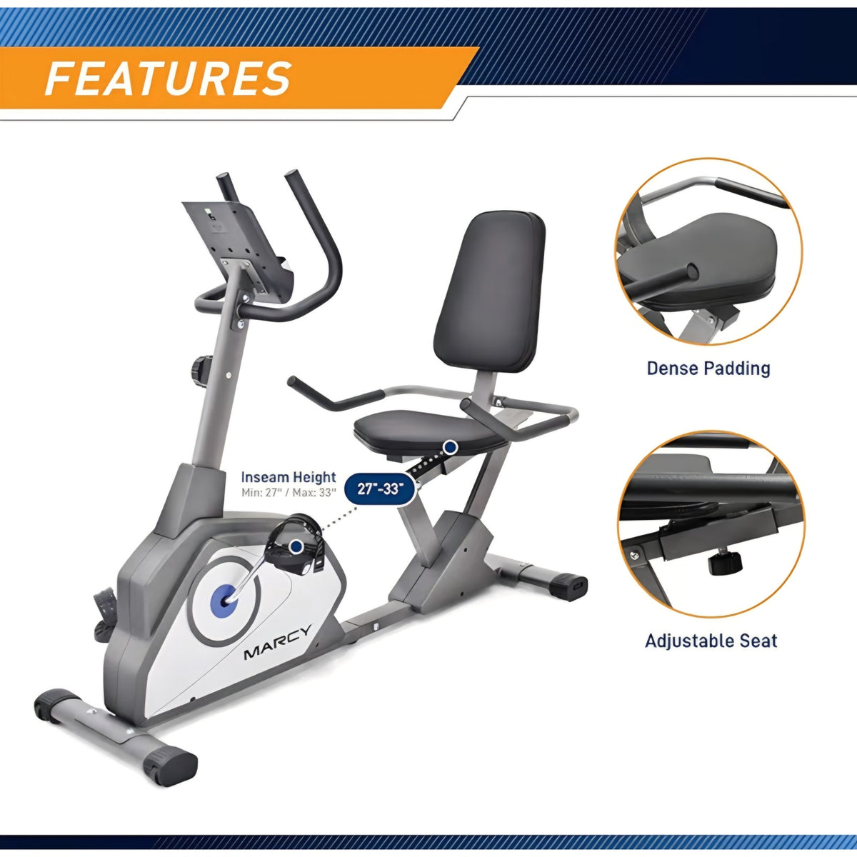 Marcy Magnetic Recumbent Exercise Bike with 8 Resistance Levels