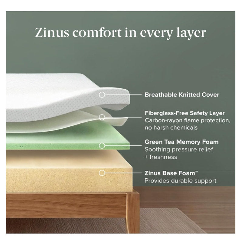 Zinus 6 Inch Queen Green Tea Memory Foam Mattress, Medium Firm Feel Pressure-Relieving Comfort