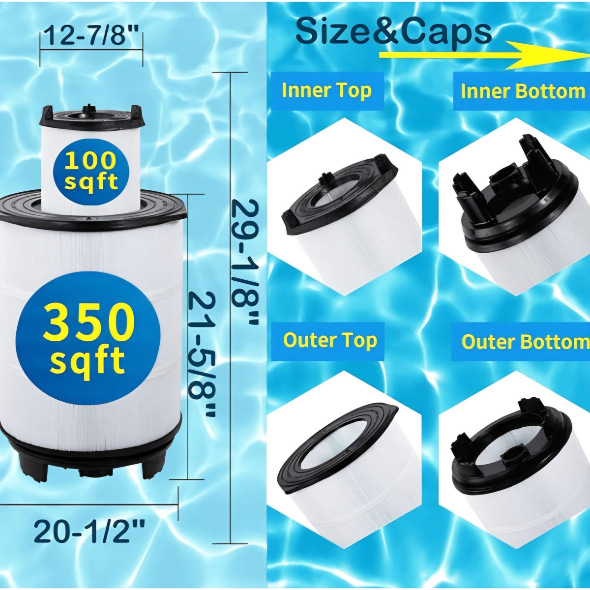 Swimming Pool Filter Cartridge, 450 Sq. Ft S8M150 System 3 Inner and Outer Cartridge, Replacement