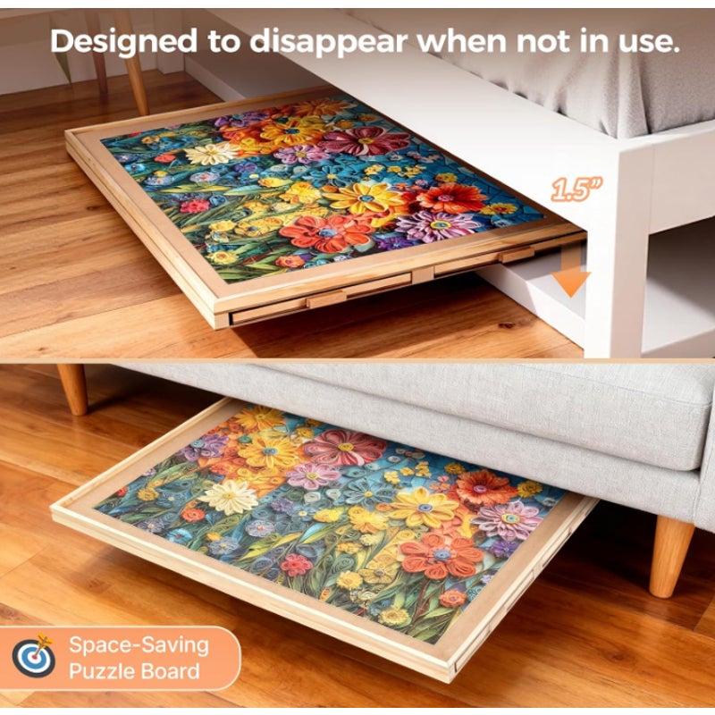 1500 Piece Rotating Puzzle Board with 4 Drawer 24.92"x33.58"Portable Wooden Jigsaw Puzzle Table