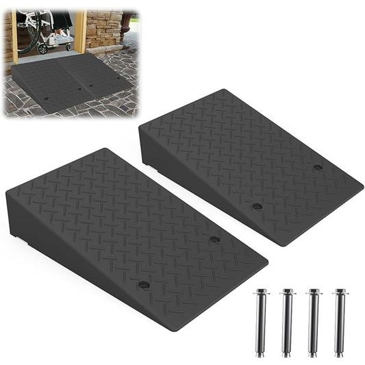Rubber Threshold Ramp 7.09 Inch Rise, Wheelchair Door Ramp, Non-Slip Surface, 2PCS, 2200LBs Loading
