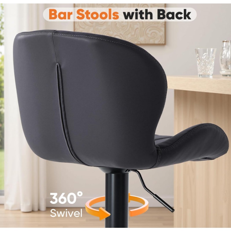 Sweetcrispy Bar Stools Set of 2, Swivel Adjustable Height Fabric Bar Chair Barstools Counter Height