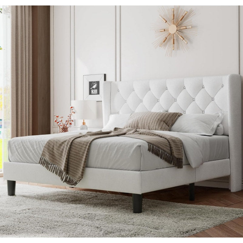 Feonase Queen Size Bed Frame with Diamond Tufted Wingback Headboard, Upholstered Platform Bed