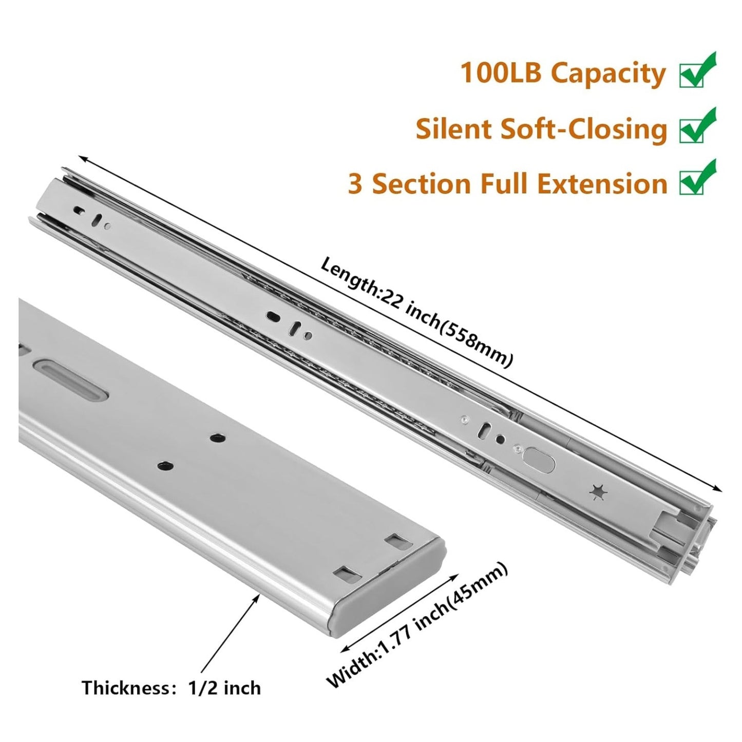 LONTAN 20 Pairs 22 Inch Soft Close Drawer Slides Heavy Duty Dresser Drawer Glides Metal Ball
