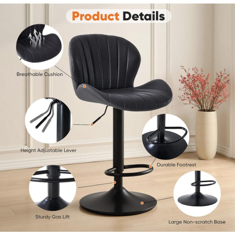 Sweetcrispy Bar Stools Set of 2, Swivel Adjustable Height Fabric Bar Chair Barstools Counter Height