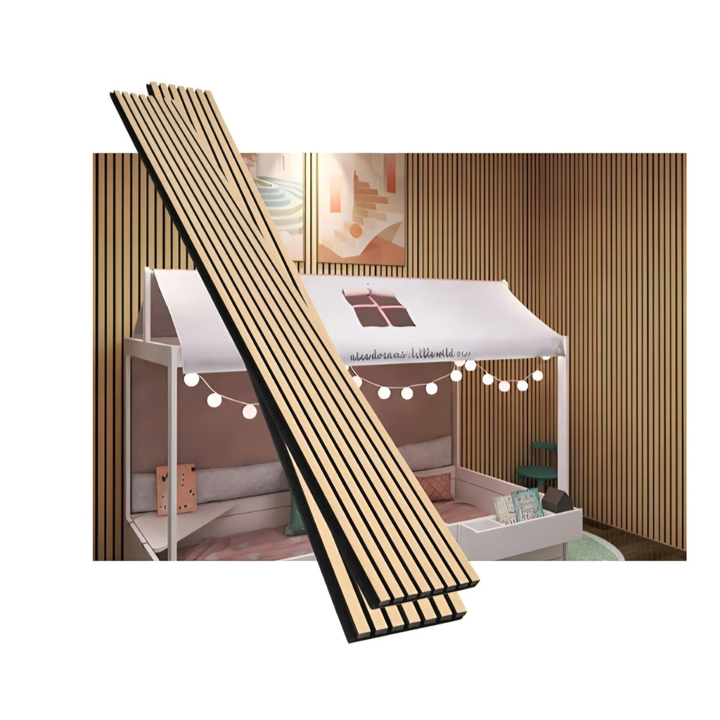 Acoustic Wood Veneer Slat Wall Panels Natural Oak and Ceilings Panels 94.49” x 23.62”Each