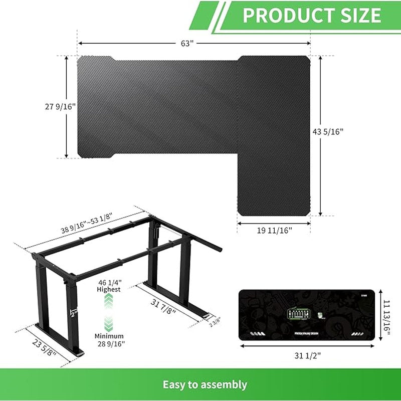X-Win 63" Reversible L-Shaped Electric Standing Desk, Dual Motor Height Adjustable, Black Top