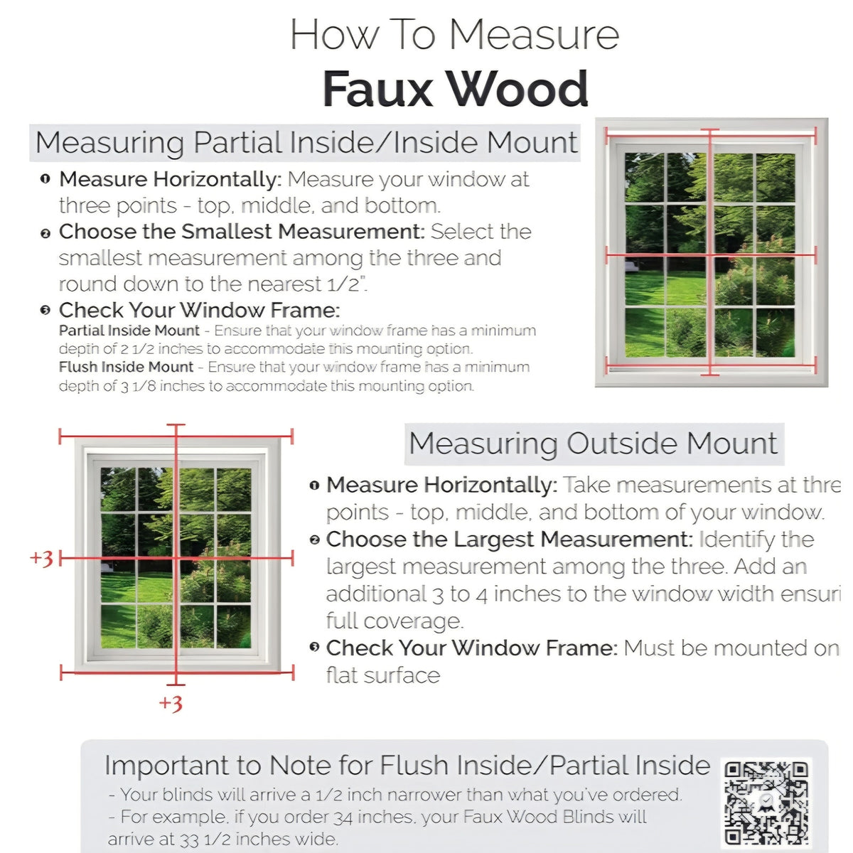 Linen Avenue Customizable Cordless Faux Wood Blind White 60 to 65 W x 56 H, Outside Mount