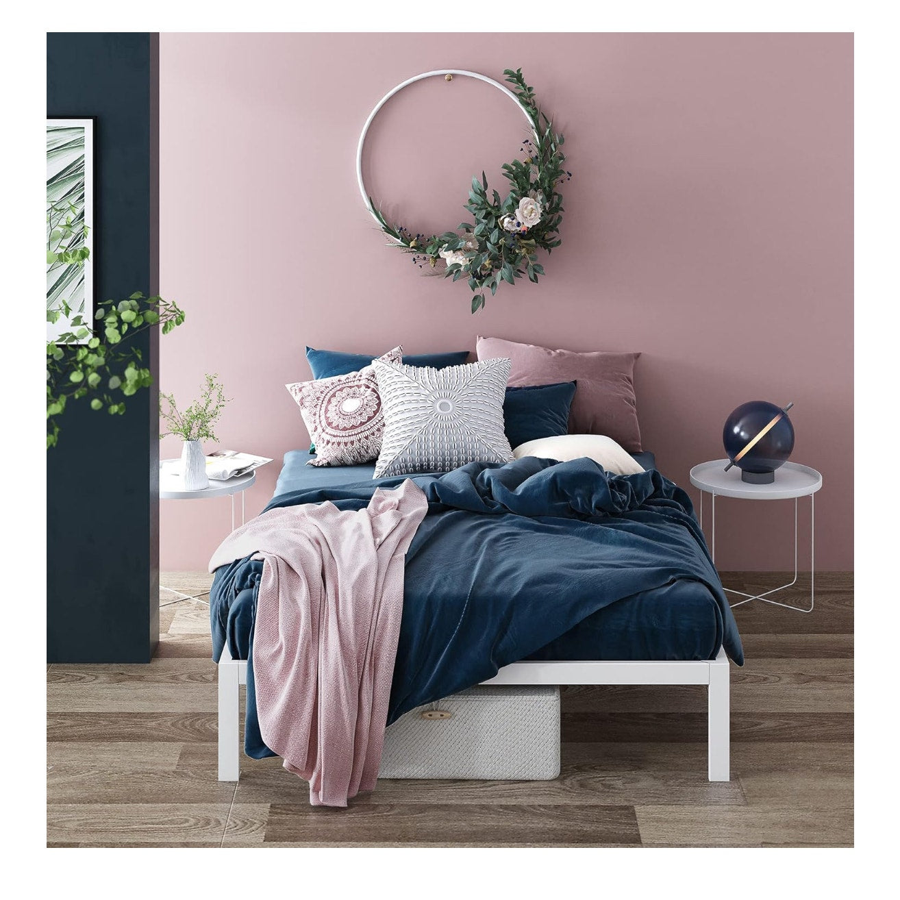 ZINUS Mia Metal Platform Bed Frame, Wood Slat Support, No Box Spring needed,White, Queen