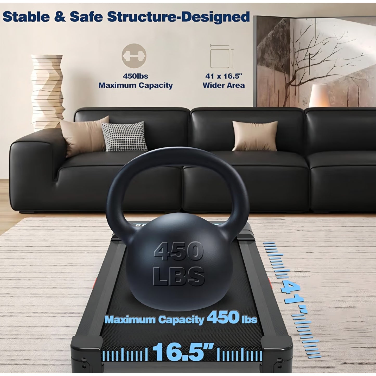 Walking Pad Treadmill with 12% 9-Level Auto Incline, 450 lbs Capacity RGB LED Screen, Bluetooth