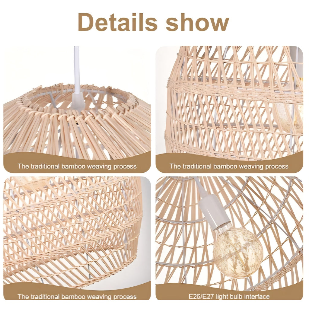 Arturesthome Boho Wicker Chandelier,W 15.7"*H 18" Rustic Rattan Basket Pendant Light Fixture Coasta