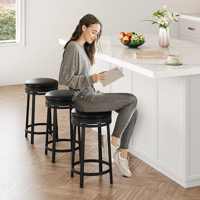 Garvee Swivel Bar Stools Set of 4, 24.4 in, with Upholstered PU Leather Cushion, Metal, Black