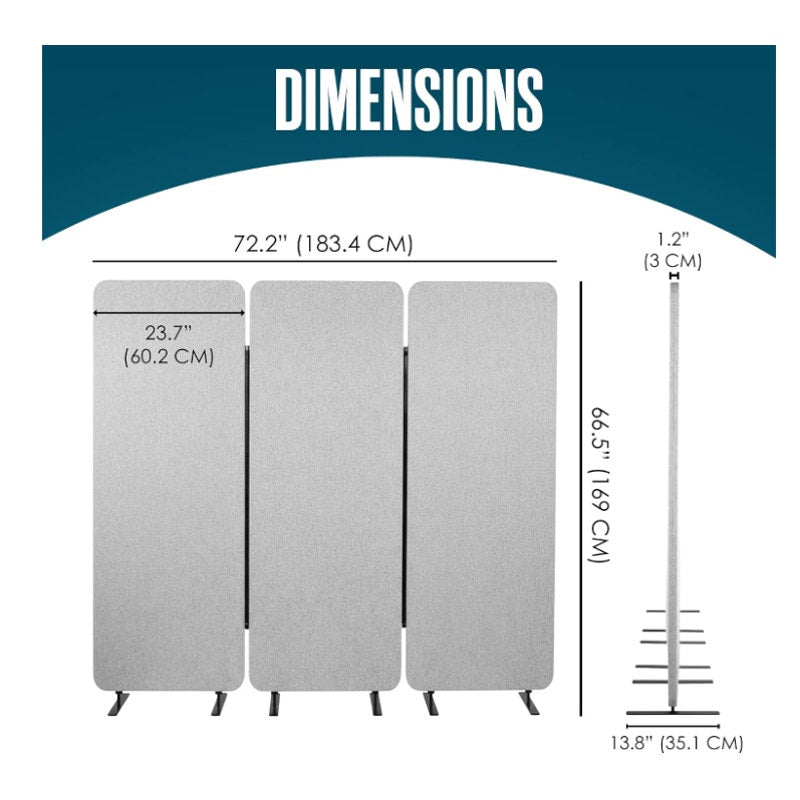 Partition Wall, Soundproof Room Dividers, Office Panel, Grey, 3 PC, 72x67"
