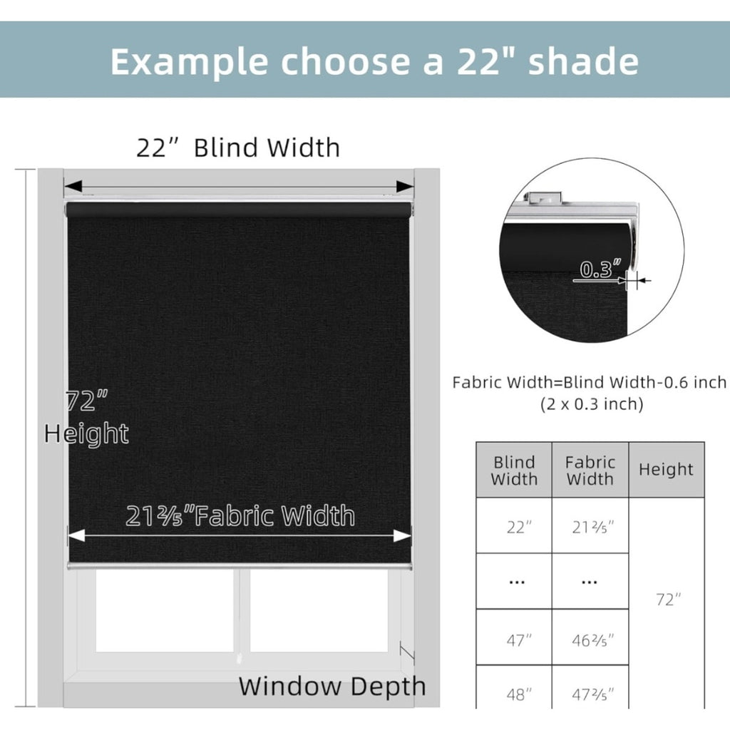 ChrisDowa  Blinds Cordless Blackout Roller Shade with Spring System, Black, 37" W x 72" H