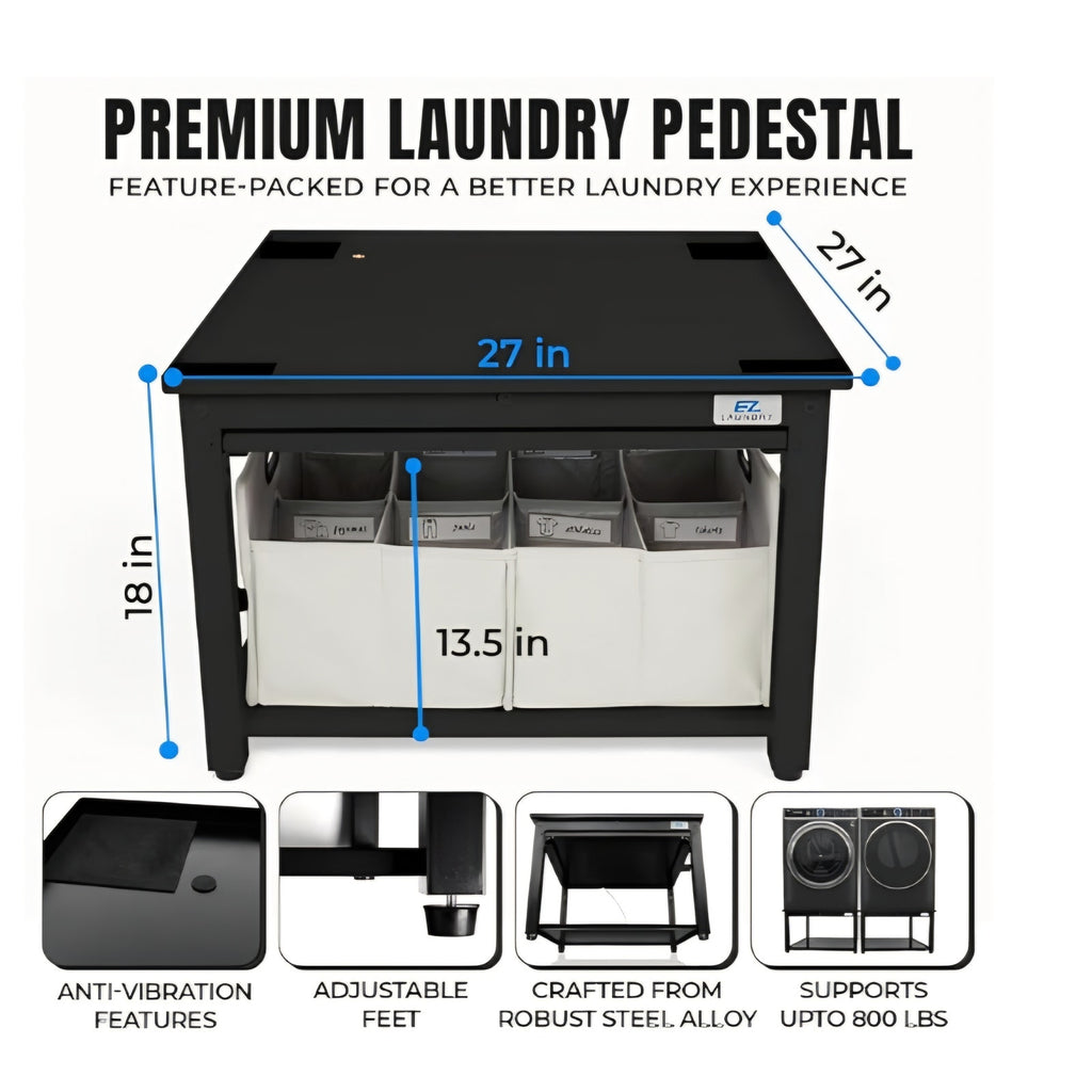 Washer and Dryer Pedestals with Pullout-Shelf - 27" W, 18" H, Black Steel Universal