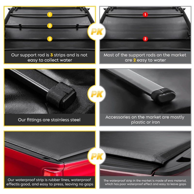 6.6 ft Soft Roll Up Truck Tonneau Bed Cover for 2014-2018 Chevrolet Silverado GMC Sierra 1500
