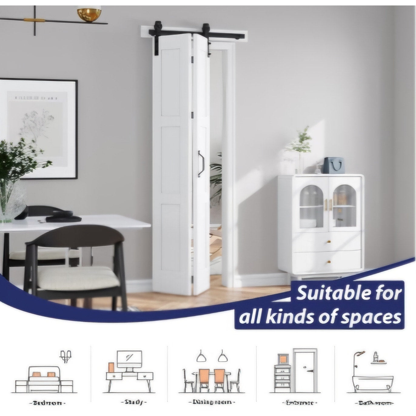 30X84(Double 15x84) White Bifold Barn Door Sliding Bi fold Doors Bi-fold Folding with 34"