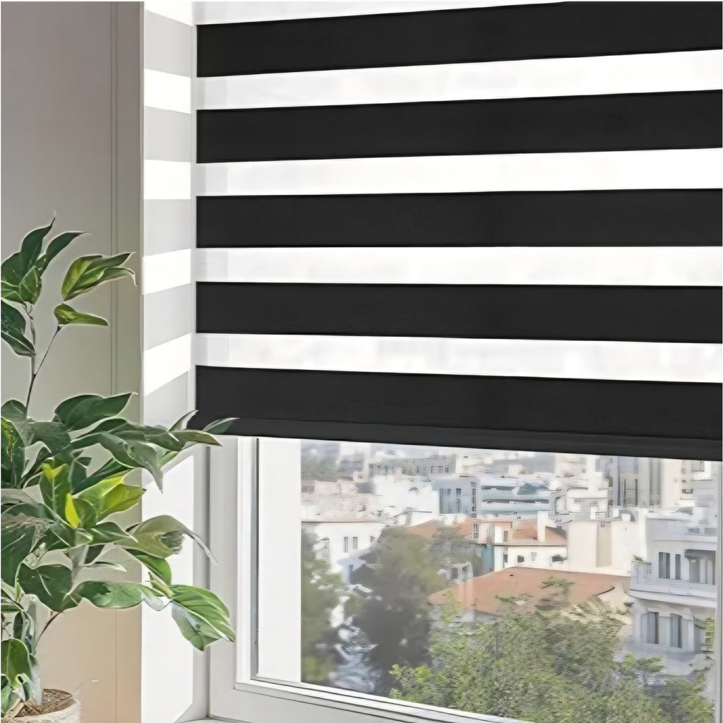 ChrisDowa Cordless Zebra Blinds for Windows (72" W x 72" H, Black)
