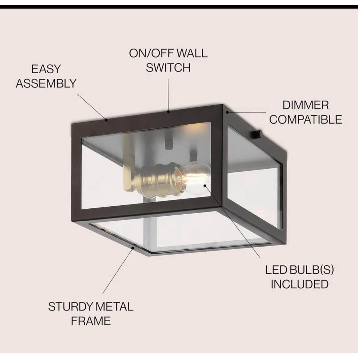 JONATHAN Y JYL9553D Eleanor 8" 1-Light Farmhouse Industrial Square Iron/Glass Case LED Flush Mount M