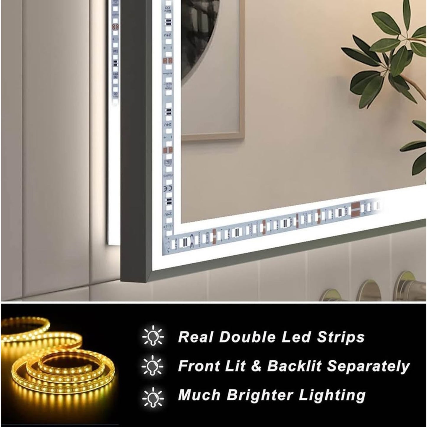SMIROR 66x36 Black Frame LED Mirrors for Bathroom Wall, Large Lighted Vanity Mirrors, Dimmable, Anti