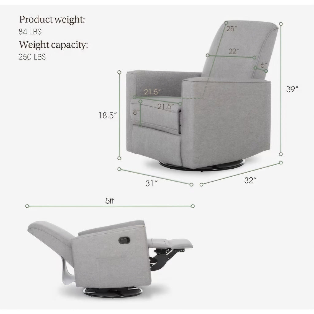 Evolur Raleigh Upholstered Manual Glider Recliner– Rocking & 360° Swivel with Smooth Glide