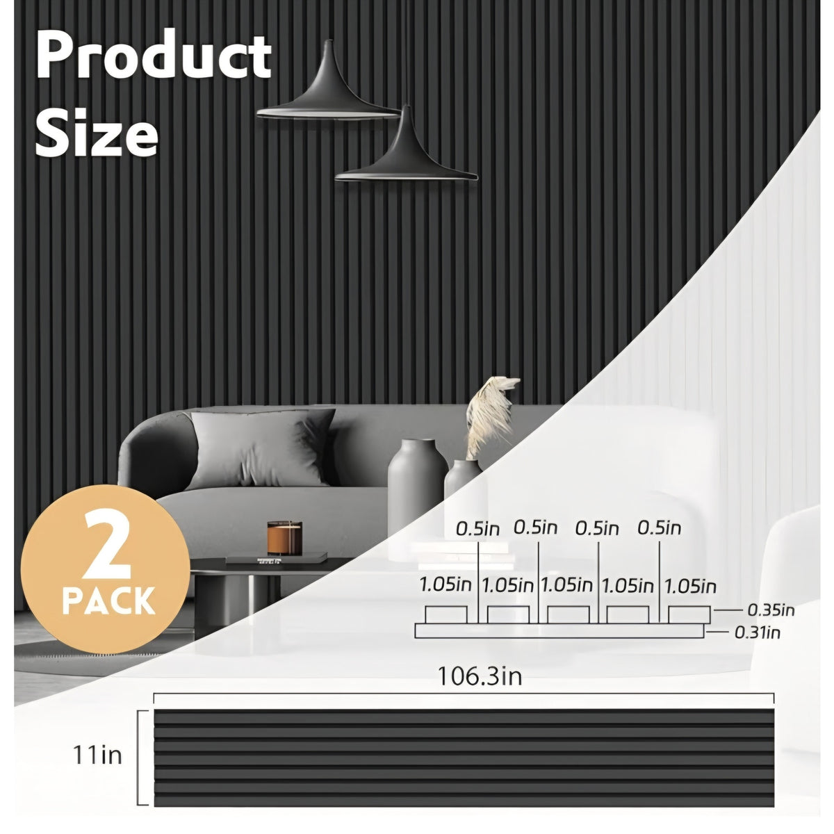 RITOLLO Wood Panels for Wall, 106.3" × 11" Wood Slat Acoustic Panels for Wall