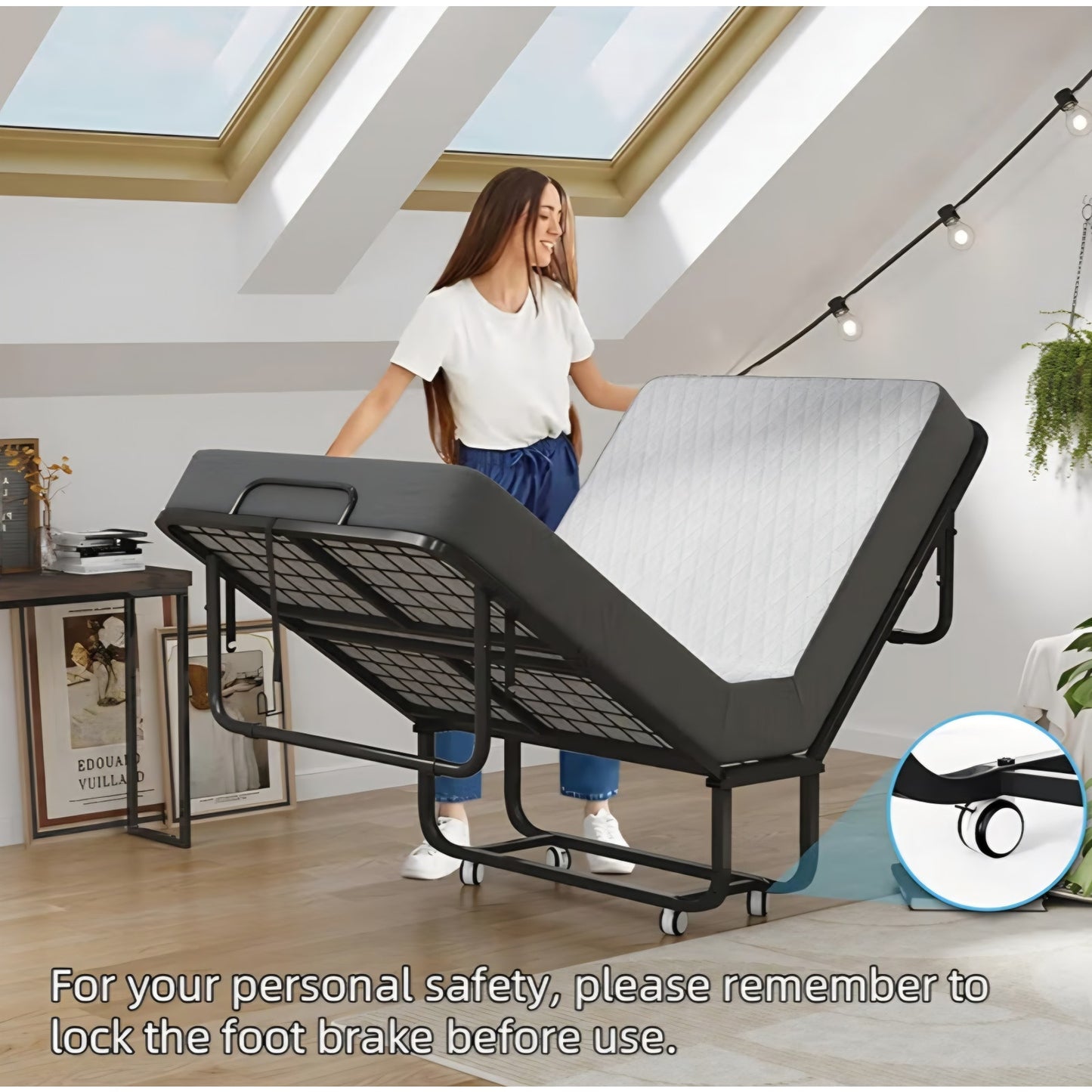 Folding Bed with Mattress, Portable Rollaway Bed for Adults - Foldable Cot Size Bed Frame with 5"