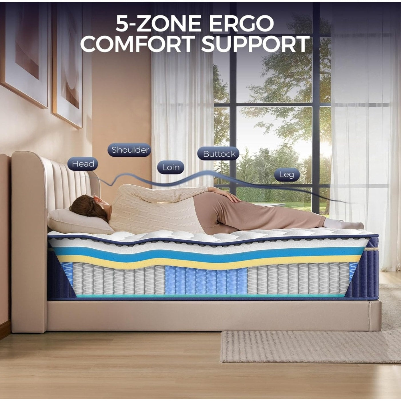 AGHODT Queen Mattress14 Inch Queen Size Hybrid Mattress in a Box, Medium Firm Memory Foam mattress,