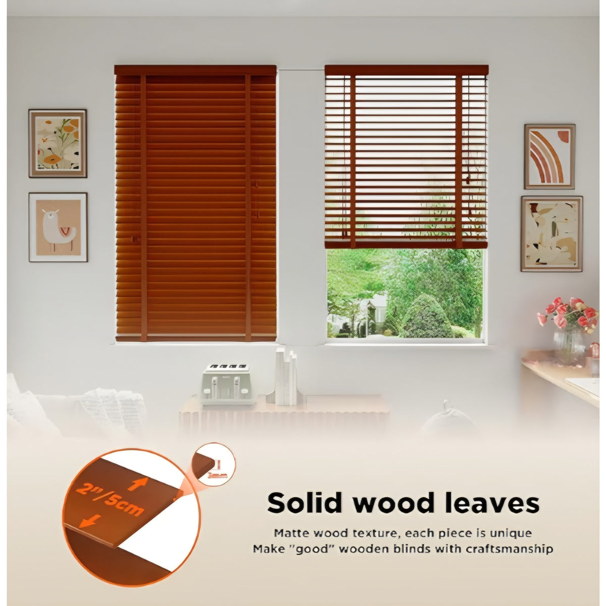 2" Slats Wood Blinds for Indoor Windows: Solid Wooden Blackout Blinds & Shades