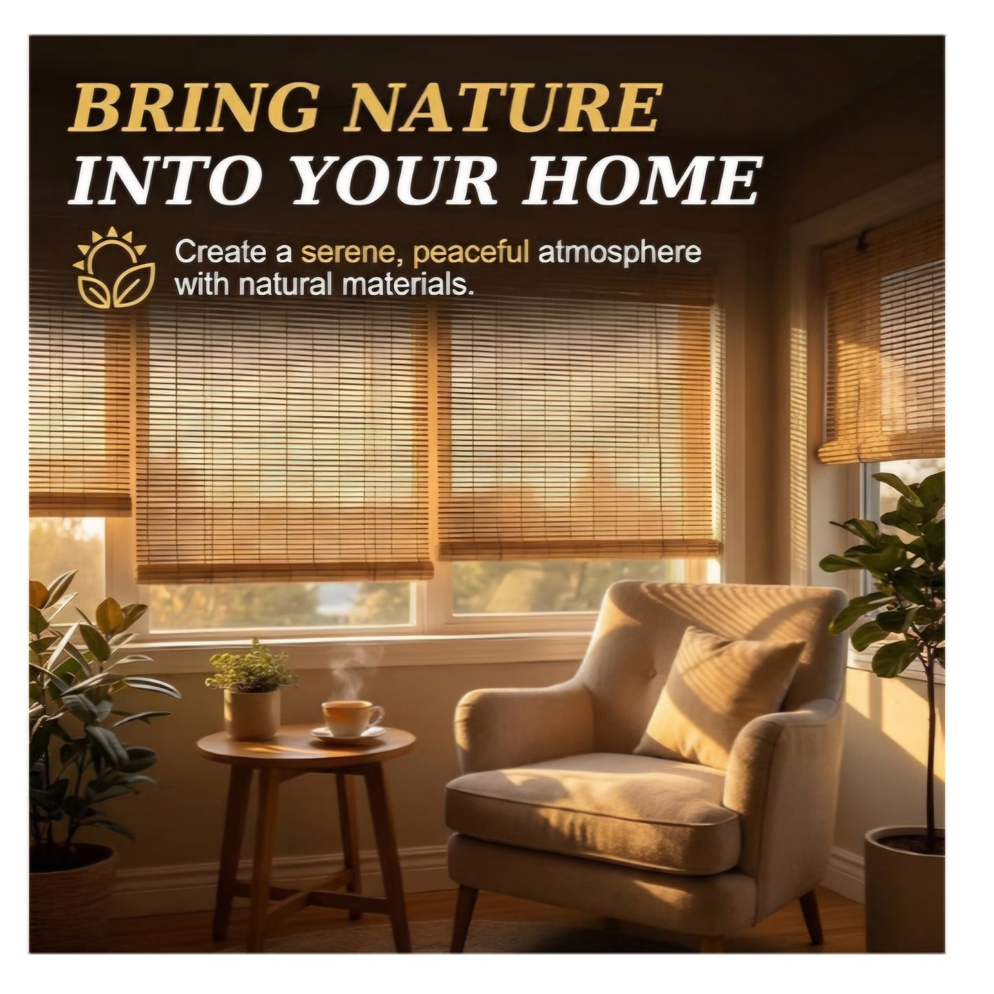 72" W x 72" H Bamboo Blinds for Interior Window, Bamboo Shades for Indoor Windows
