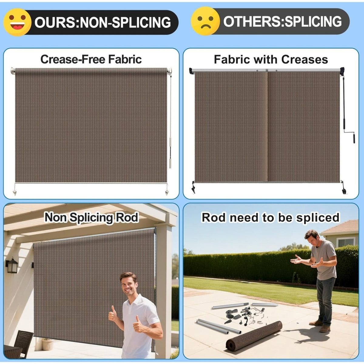 Copied - HENG FENG Outdoor Roller Shade for Patio 8'(W) x6'(H) Shades Roll up Outdoor Blinds Cordless Privac