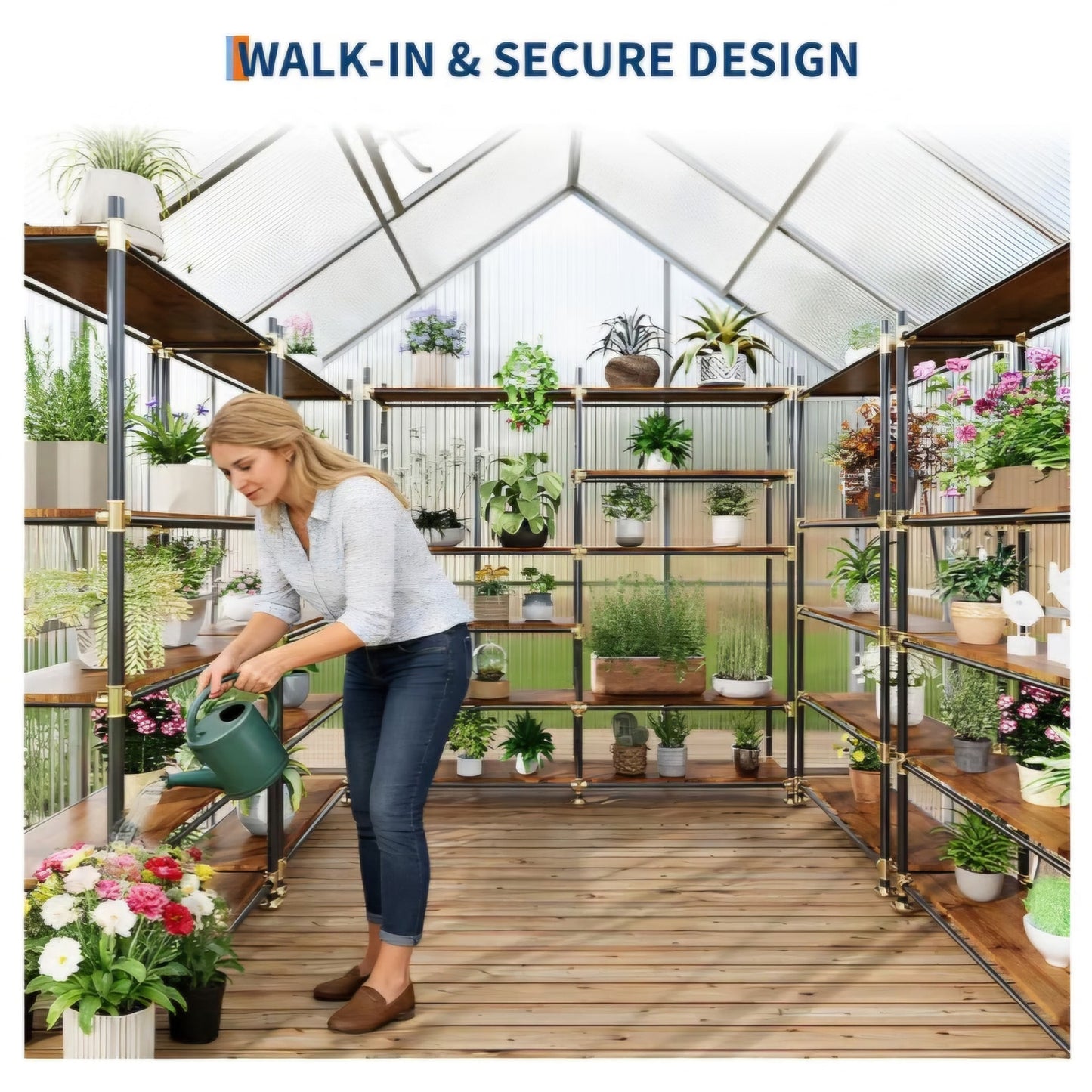ONLY FRAME 6x6FT Greenhouse for Outdoors, Walk-in Polycarbonate Greenhouse with Sliding Door