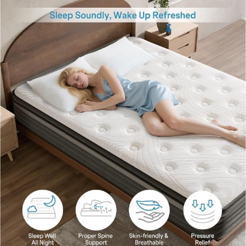 Queen Mattress 12 Inch in a Box, Hybrid Queen Mattress with Memory Foam & Individual Pocket Springs