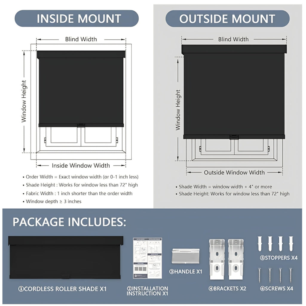 Blackout Roller Shades Cordless Blinds for Windows, Free-Stop Shades with Valance