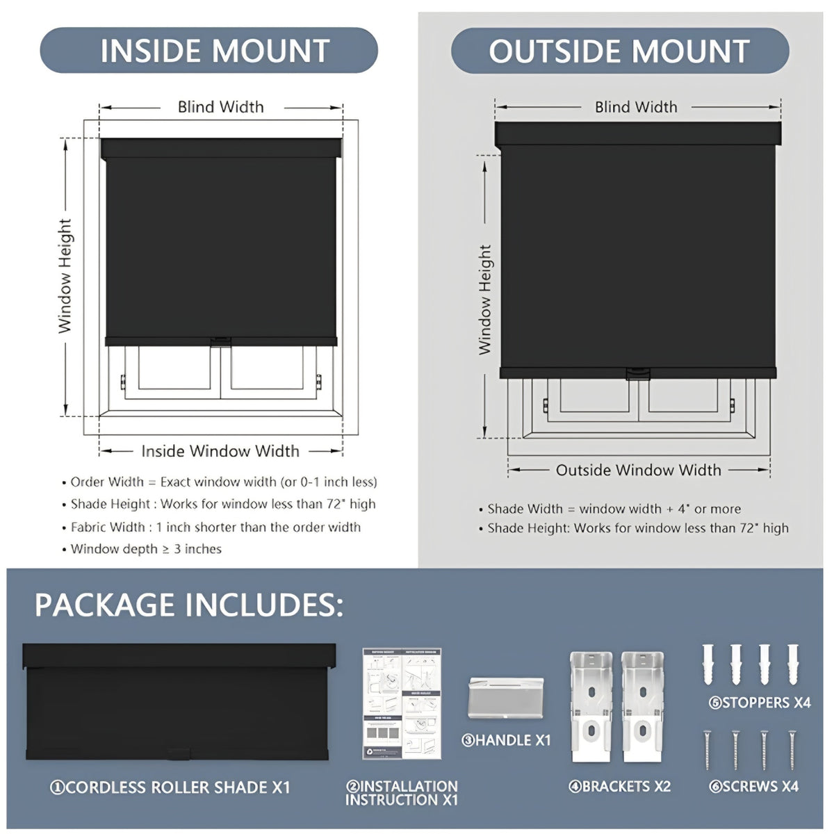 Blackout Roller Shades Cordless Blinds for Windows, Free-Stop Shades with Valance