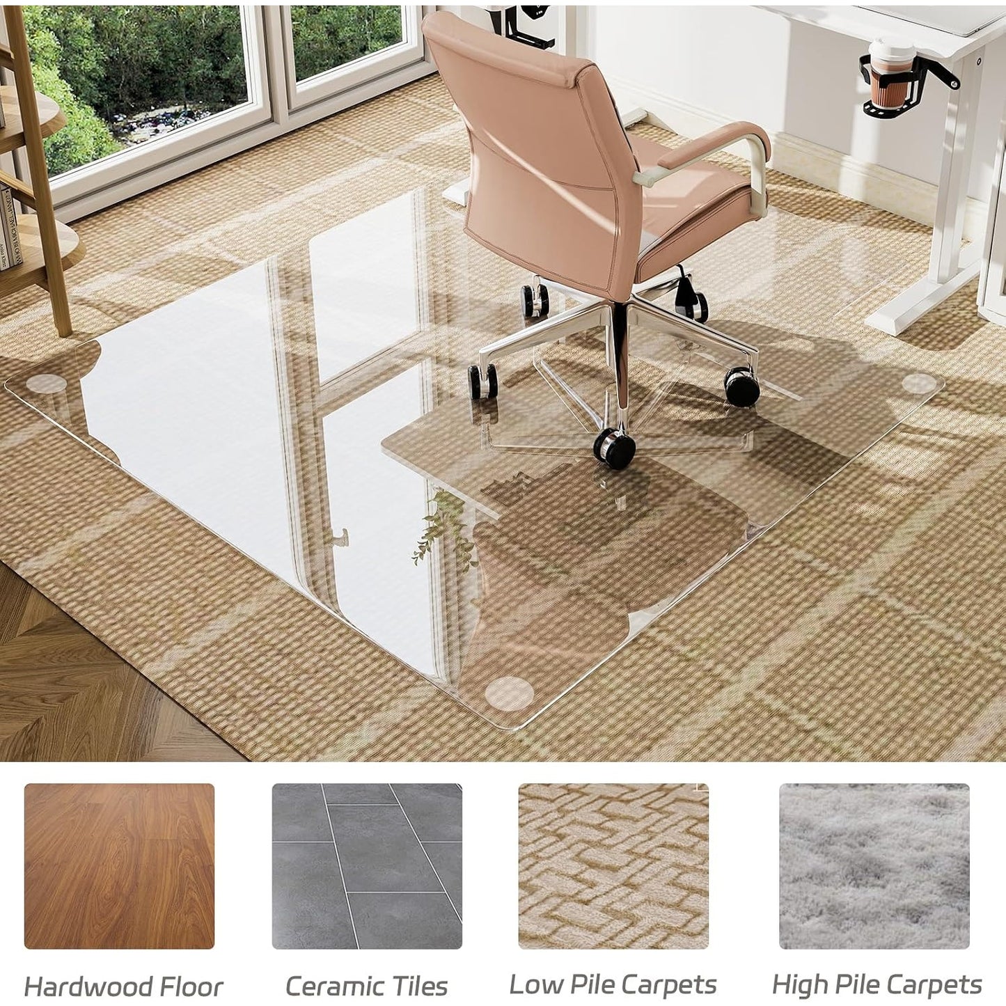 36"x48" Irregular Tempered Glass Office Chair Mat, 1/5" Thick, Hardwood Floor/Carpeted Floors, Clear