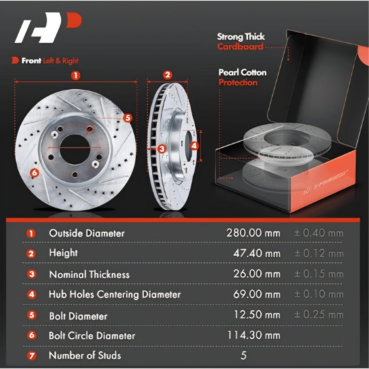 Kia Front & Rear Drilled and Slotted Disc Brake Rotors, Ceramic Pads Kit Compatible Select Kia Model