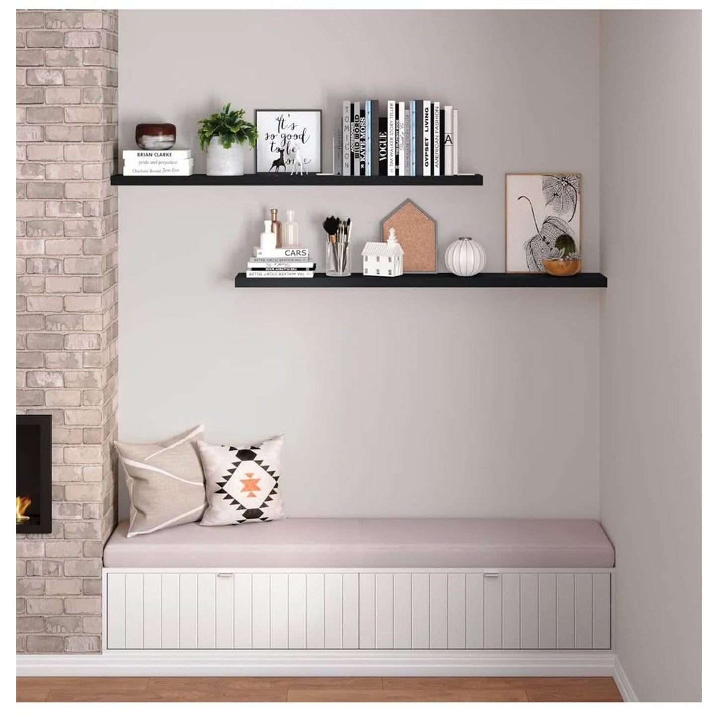 Ballucci Floating Shelves for Wall, 60" Wood Wall Shelf Set of 2, with Invisible Brackets for Bathro