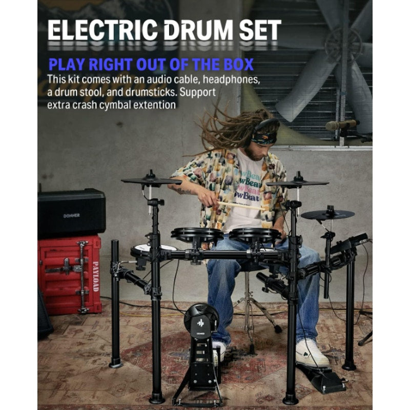 Donner DED-200 Electric Drum Sets with Quiet Mesh Drum Pads 2 Cymbals w/Choke 31 Kits and 450Sounds